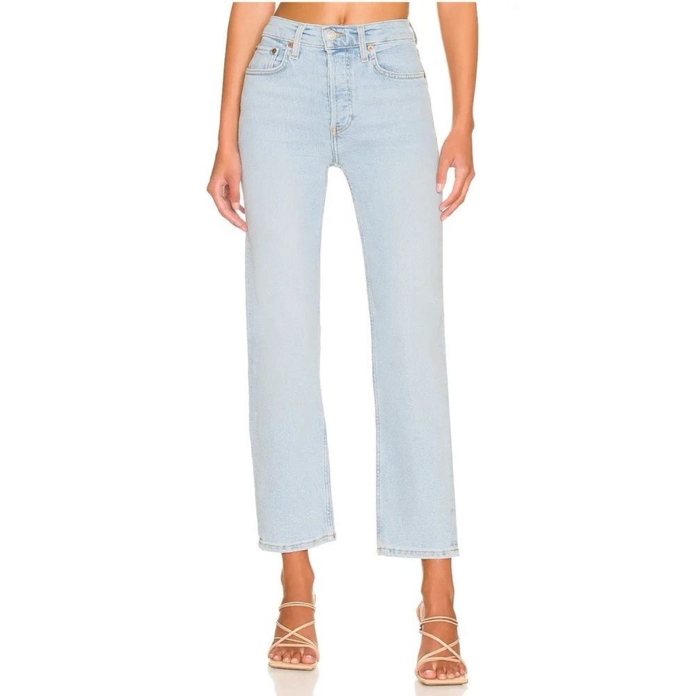 RE/DONE 70s Stove Pipe‎ Jeans Women's 24 River Fade High Rise Straight Crop